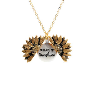 Fashion Bohemia Sunflower Double-layer Metal Pendant Necklace For Women Open Long Chain Necklace Lettering you are my sunshine